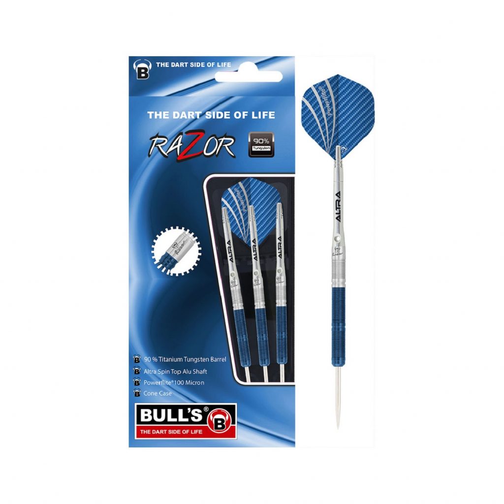 Bull’s Razor R1 Blue Titanium 90% Tungsten 23g Darts Set – Total Darts