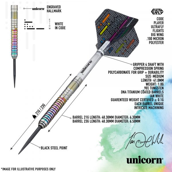 Unicorn Code Ian White 90% Tungsten 21g Darts Set - Image 4