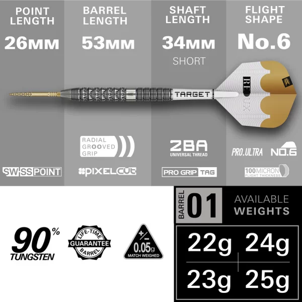 Target Redux 01 90% Tungsten SP 24g Darts Set - Image 3