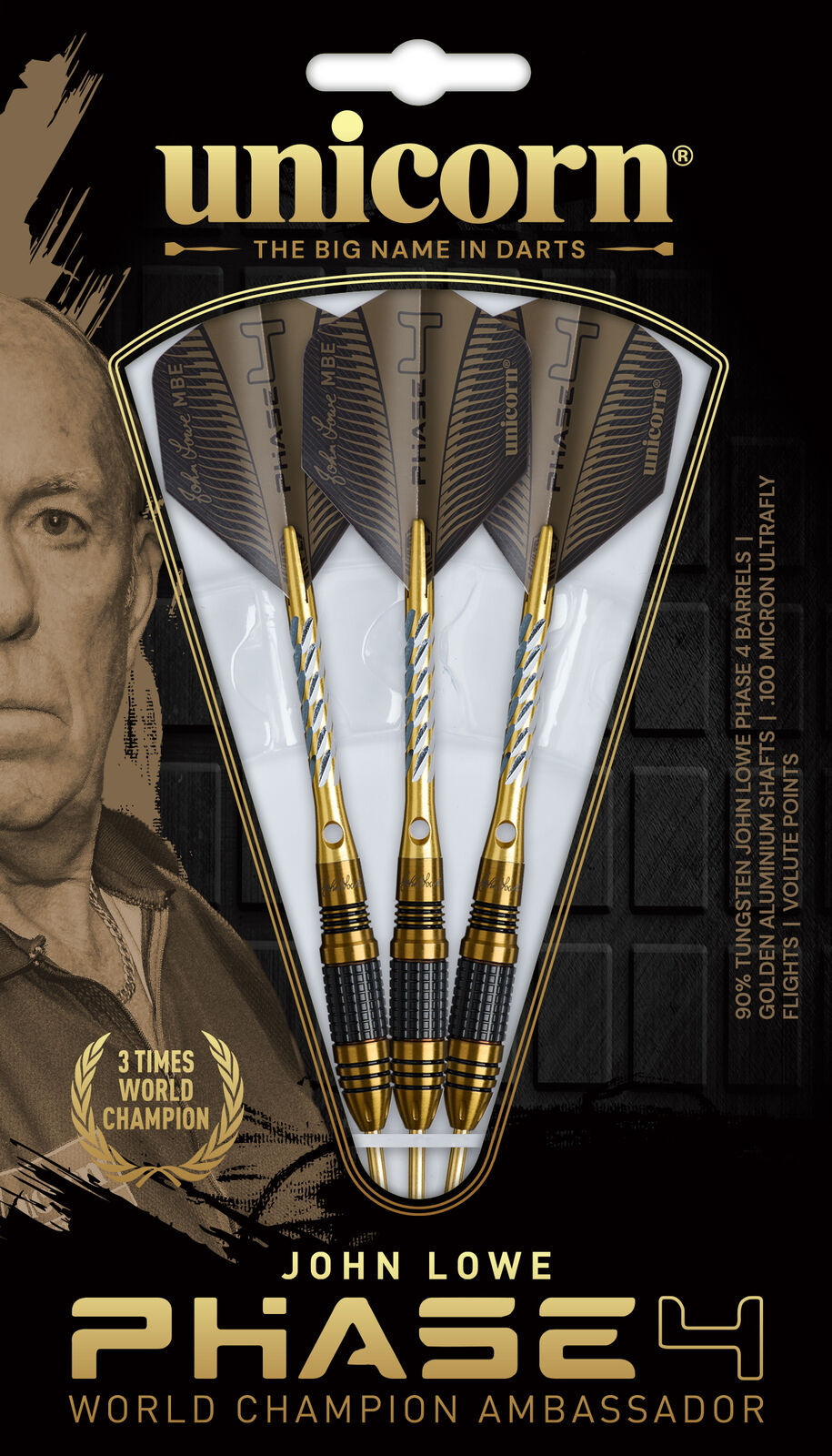 Unicorn World Champion John Lowe Phase 4 90% Tungsten 23g Darts Set - Image 3
