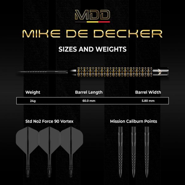 Mission Mike De Decker Limited Edition World Grand Prix 95% Tungsten 24g Darts Set - Image 4