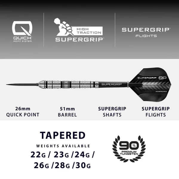 Harrows Supergrip Tapered 90% Tungsten QP Steel Tip Darts 22g - Image 4