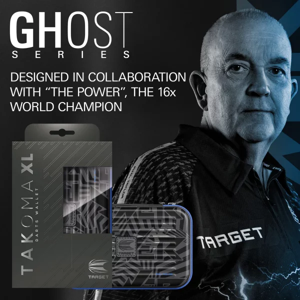Portafoglio Target Darts Phil Taylor Ghost Series XL Takoma – Custodia Rigida Per 6 Freccette Complete, Nero/bianco