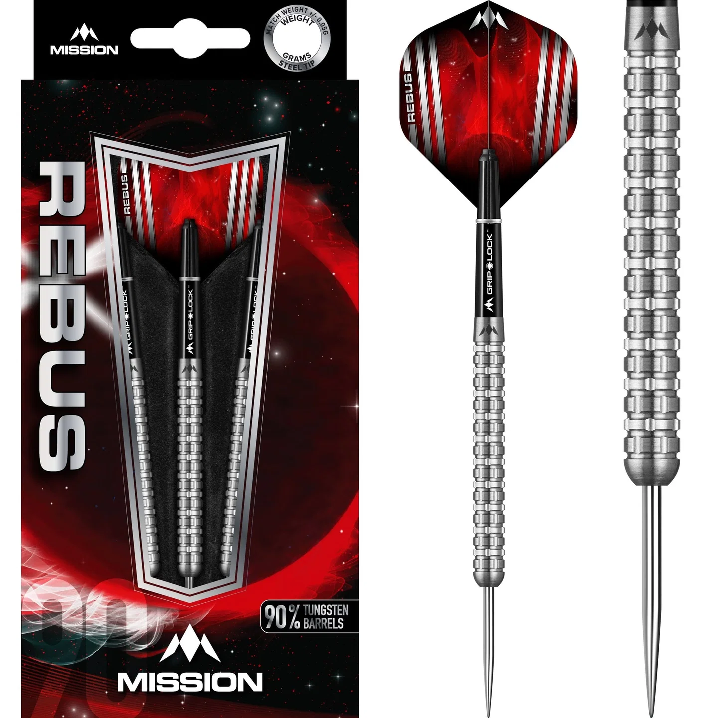 Mission Rebus Darts Steel Tip M3 Linear Grip 90% Tungsten 21g Darts Set