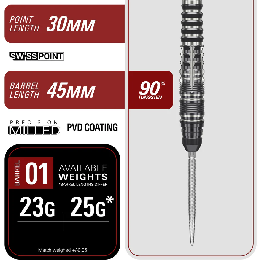 Target Japan Black Marque Blaze Swiss Point 90% Tungsten 23g Steel Tip Darts - Image 5
