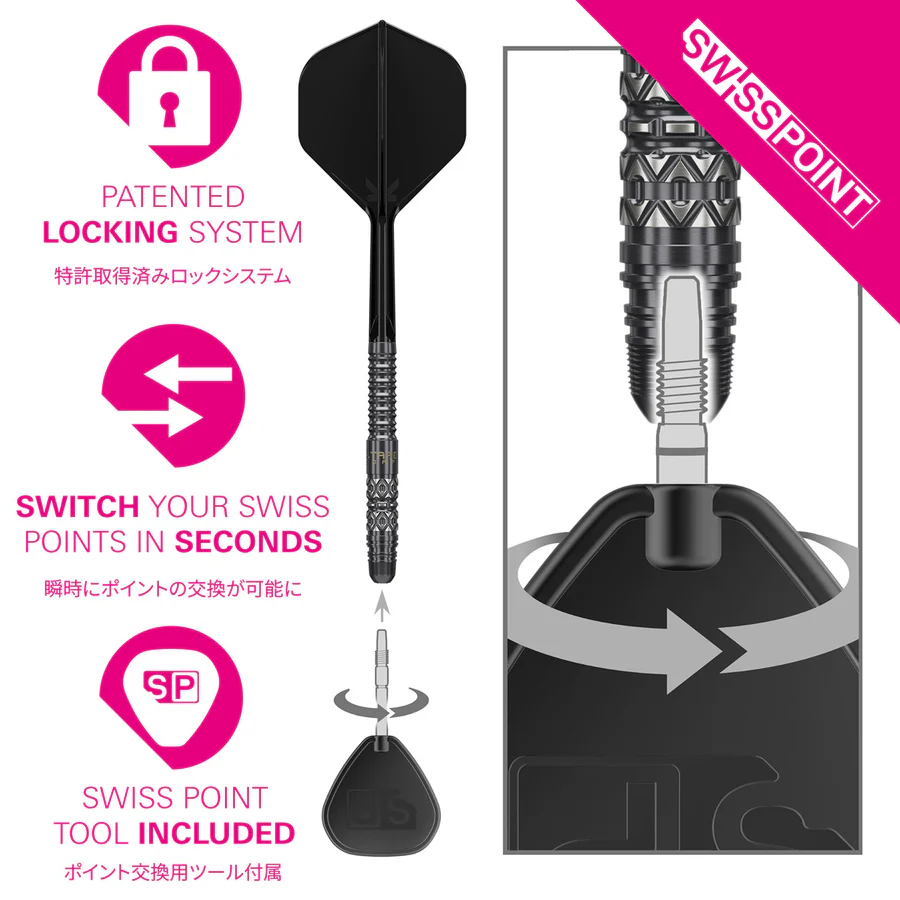 Target Japan Black Marque Creed Swiss Point 90% Tungsten 25g Steel Tip Darts - Image 6