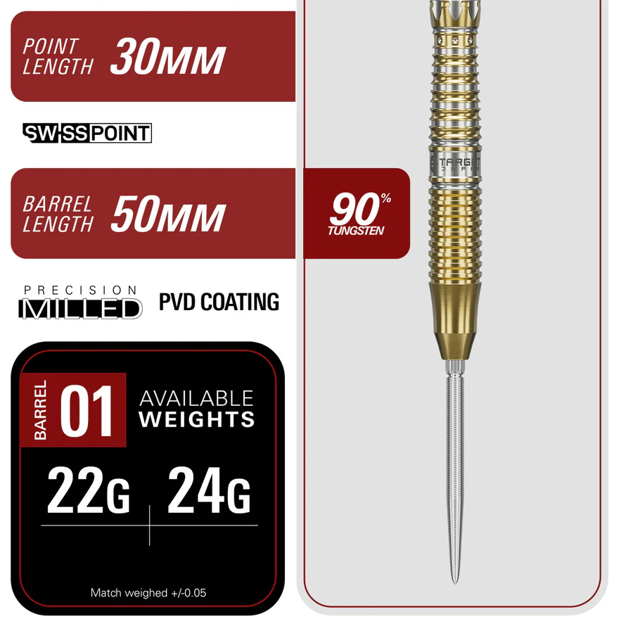 Target Japan Black Marque Enzo Swiss Point 90% Tungsten 24g Steel Tip Darts - Image 5