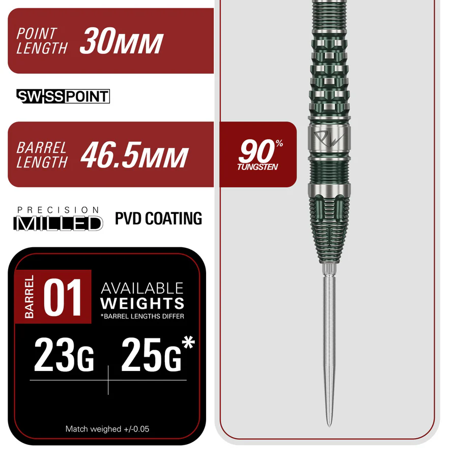 Target Japan Prime Series Tan Phuay Wei PW G3 Swiss Point 90% Tungsten 23g Steel Tip Darts - Image 5