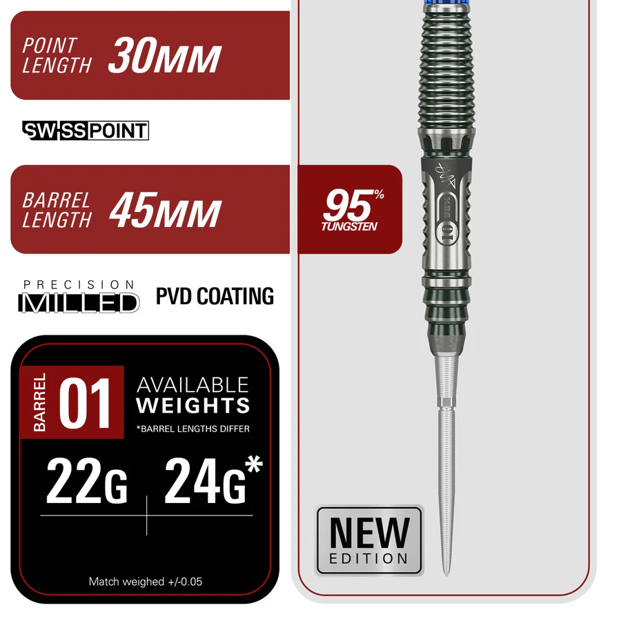 Target Japan Haruki Muramatsu Rising Sun G10.5 Swiss Point 95% Tungsten 24g Steel Tip Darts - Image 5