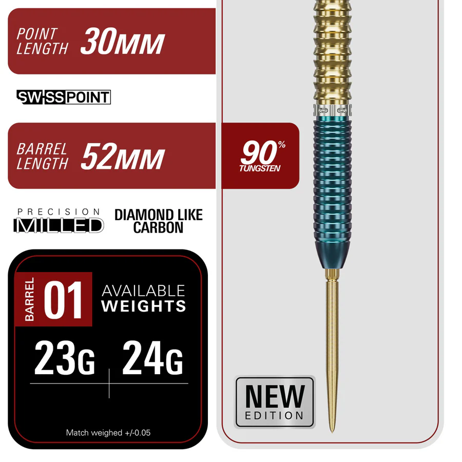 Target Japan Prime Series Ching Ho Tung Zenith G2.5 Swiss Point 90% Tungsten 24g Steel Tip Darts - Image 5