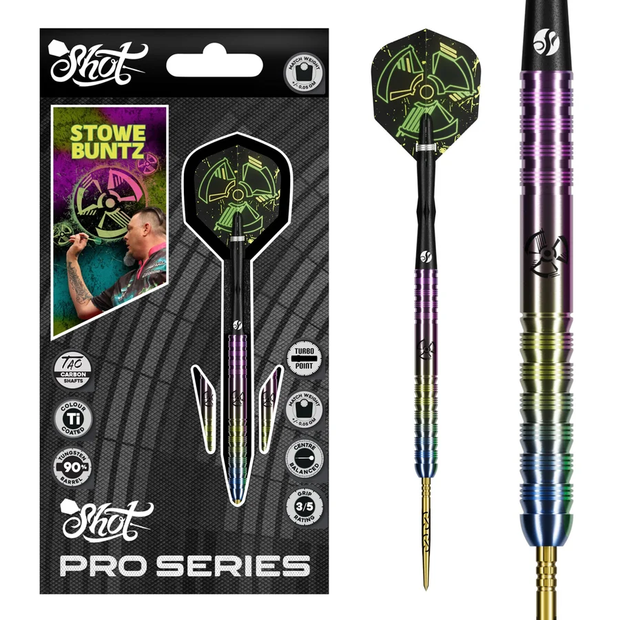 Shot Pro Series Stowe Buntz 3.0 Turbo Point 90% Tungsten Steel Tip 23g Darts Set