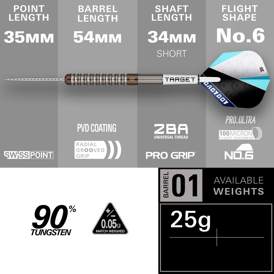 Target Adam Lipscombe G1 Swiss Point 90% Tungsten Steel Tip 25g Darts - Image 4