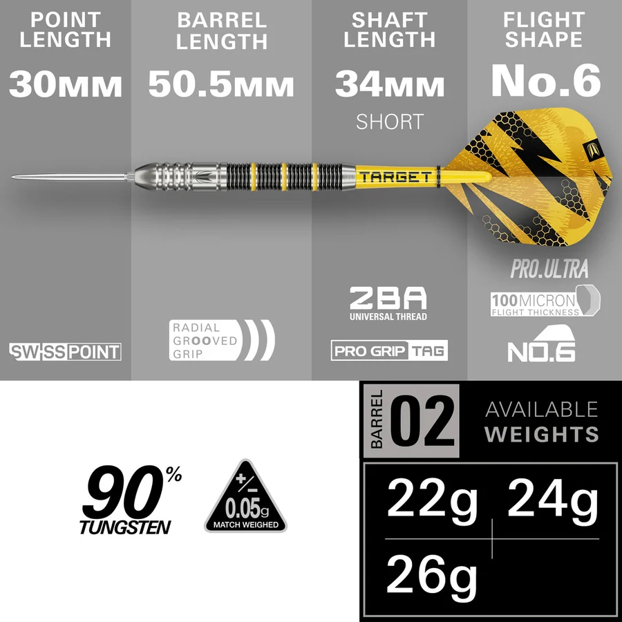 Target Buzz 02 Swiss Point 90% Tungsten Steel Tip 26g Darts - Image 3