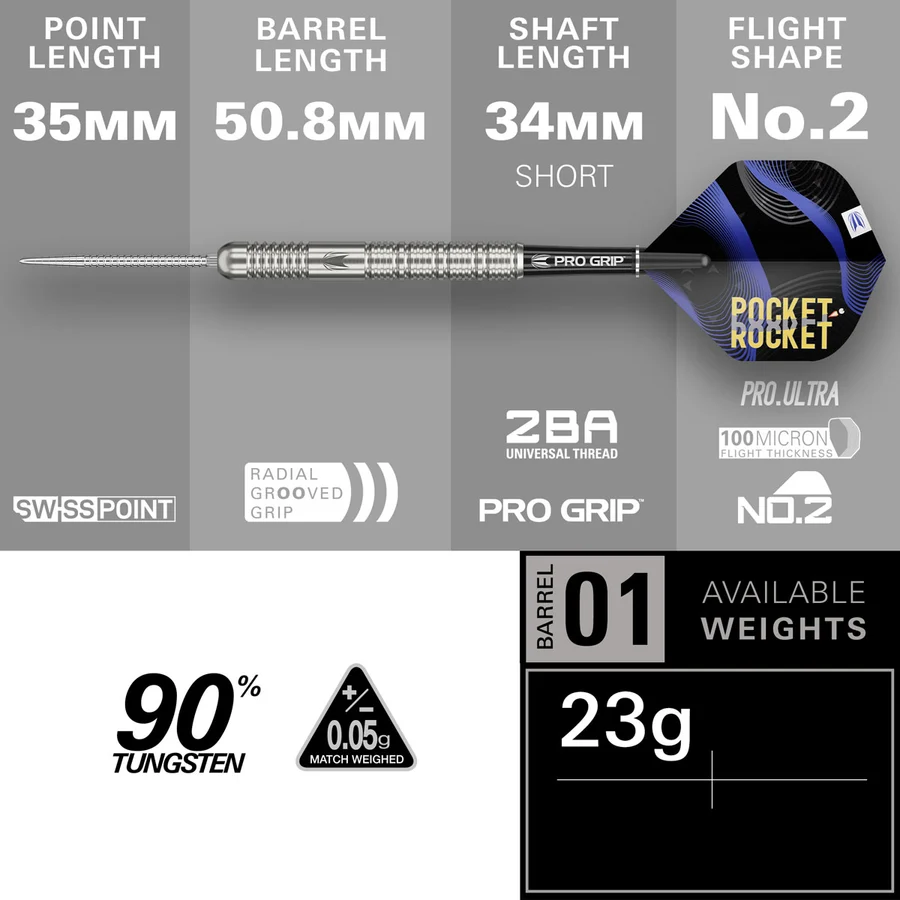 Target Justin Hood G1 Swiss Point 90% Tungsten Steel Tip 23g Darts - Image 4