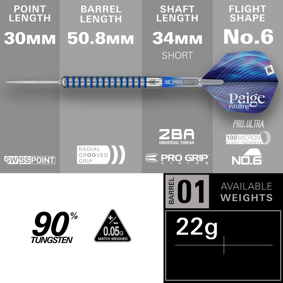 Target Paige Pauling G1 Swiss Point 90% Tungsten Steel Tip 22g Darts - Image 4