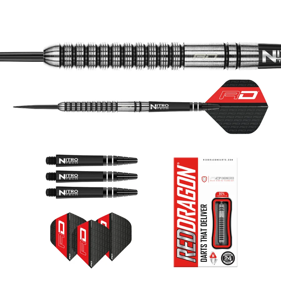 Red Dragon Gian Van Veen 90% Tungsten Steel Tip 24g Darts Set - Image 4
